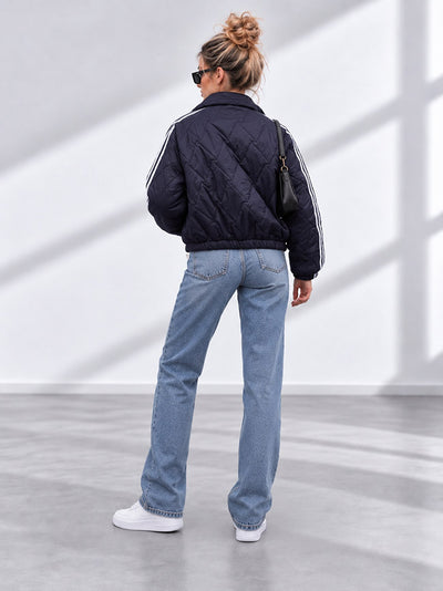 Bella Quilted Stripe Bomber Jacket Navy