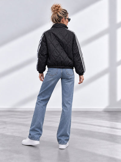 Bella Quilted Stripe Bomber Jacket Black