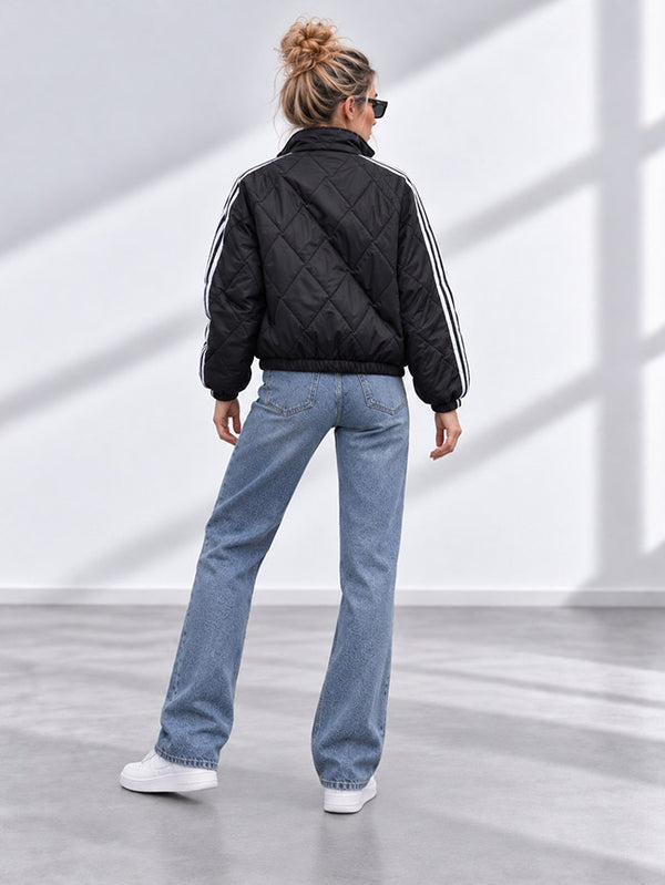 Bella Quilted Stripe Bomber Jacket Black