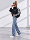 Bella Quilted Stripe Bomber Jacket Black