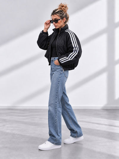 Bella Quilted Stripe Bomber Jacket Black