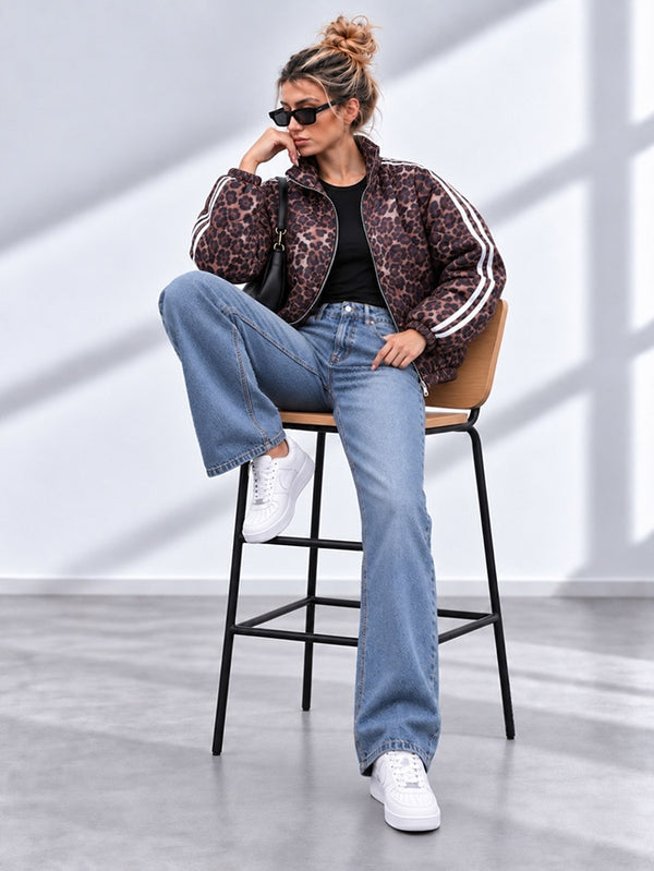 Lola Quilted Leopard Print Bomber Jacket