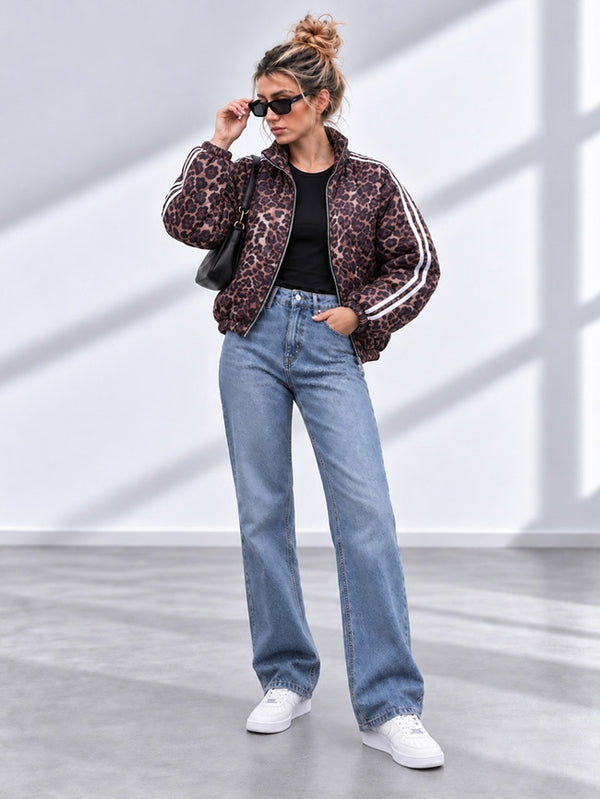 Lola Quilted Leopard Print Bomber Jacket