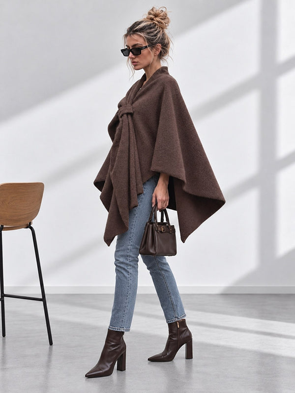 Sofia Soft Brushed Pull-Through Poncho Chocolate Brown