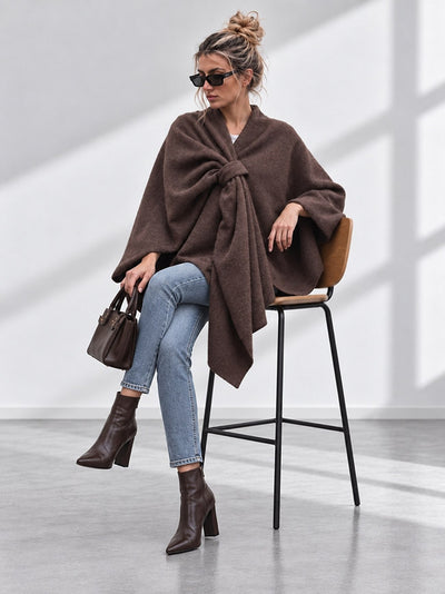 Sofia Soft Brushed Pull-Through Poncho Chocolate Brown