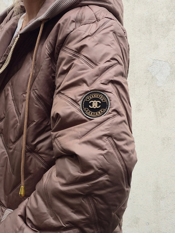 Zoe Oversize Quilted hooded jacket Taupe
