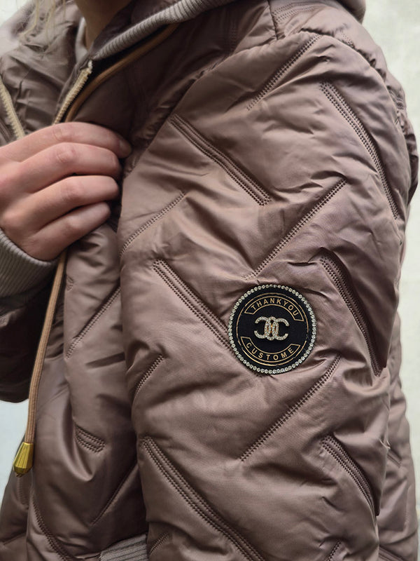Zoe Oversize Quilted hooded jacket Taupe