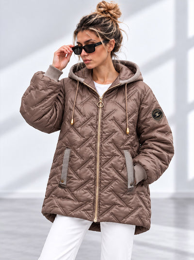 Zoe Oversize Quilted hooded jacket Taupe