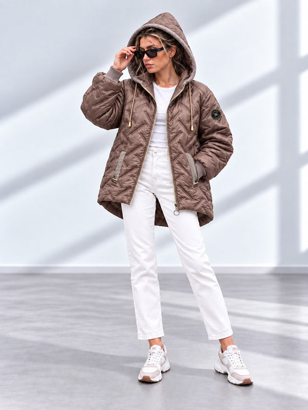Zoe Oversize Quilted hooded jacket Taupe