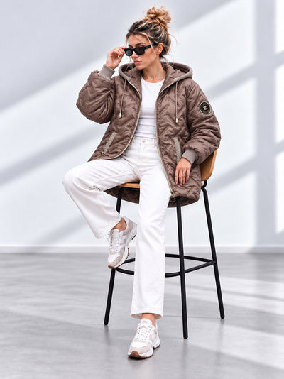 Zoe Oversize Quilted hooded jacket Taupe
