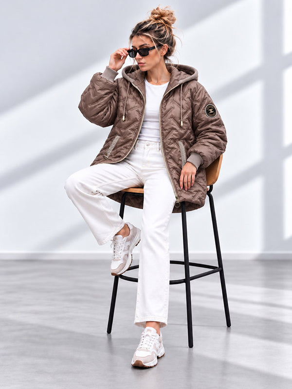 Zoe Oversize Quilted hooded jacket Taupe