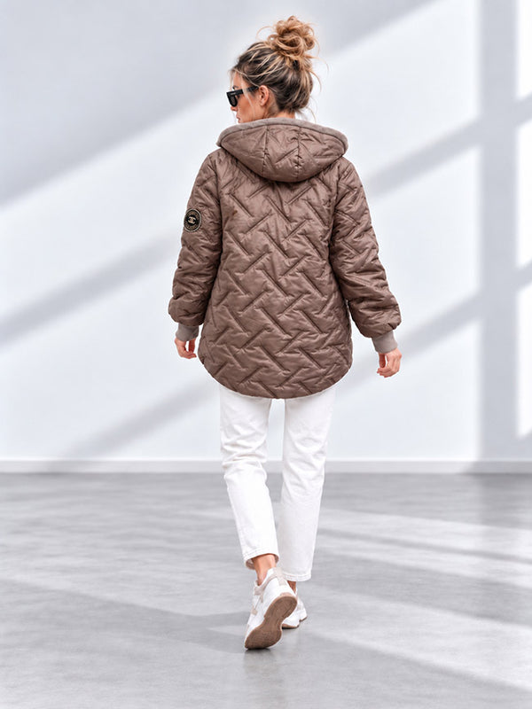 Zoe Oversize Quilted hooded jacket Taupe