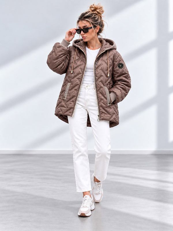 Zoe Oversize Quilted hooded jacket Taupe