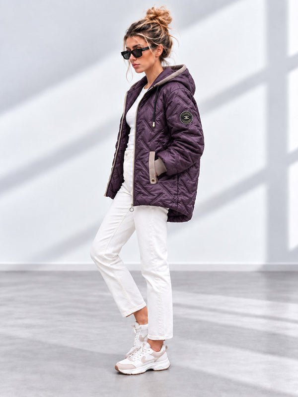 Zoe Oversize Quilted hooded jacket Dark Plum