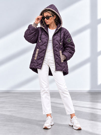 Zoe Oversize Quilted hooded jacket Dark Plum