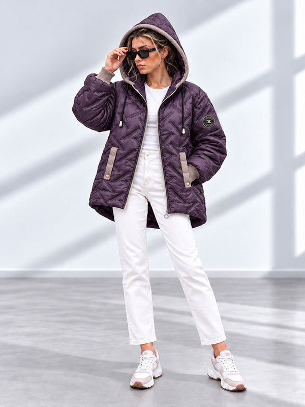 Zoe Oversize Quilted hooded jacket Dark Plum