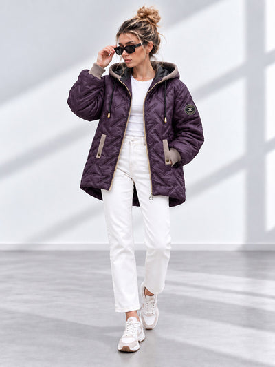 Zoe Oversize Quilted hooded jacket Dark Plum