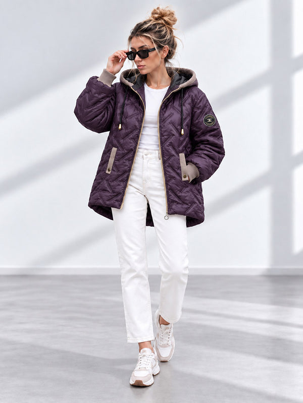 Zoe Oversize Quilted hooded jacket Dark Plum