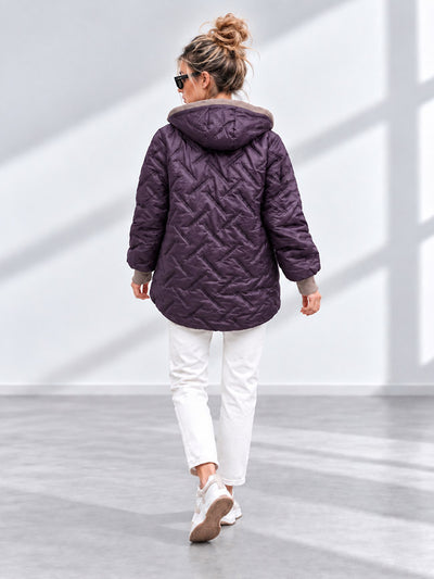 Zoe Oversize Quilted hooded jacket Dark Plum