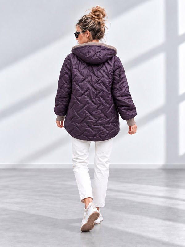 Zoe Oversize Quilted hooded jacket Dark Plum