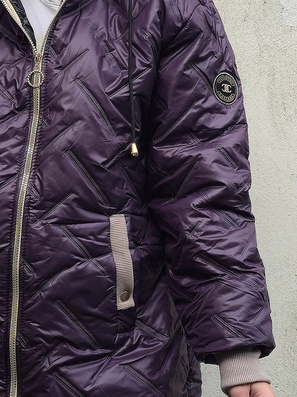 Zoe Oversize Quilted hooded jacket Dark Plum