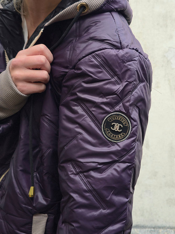 Zoe Oversize Quilted hooded jacket Dark Plum