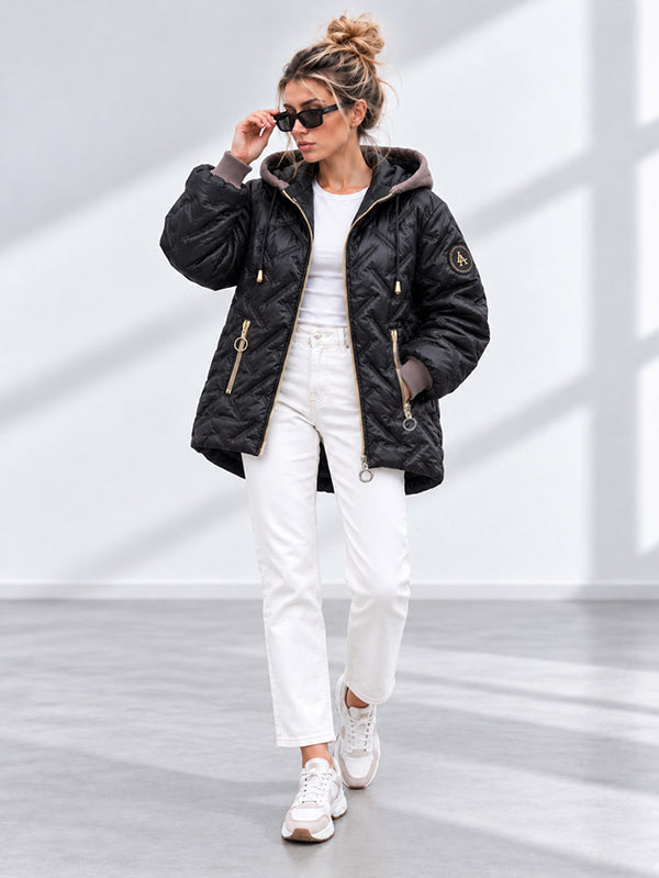 Zoe Oversize Quilted hooded jacket Black