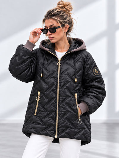Zoe Oversize Quilted hooded jacket Black