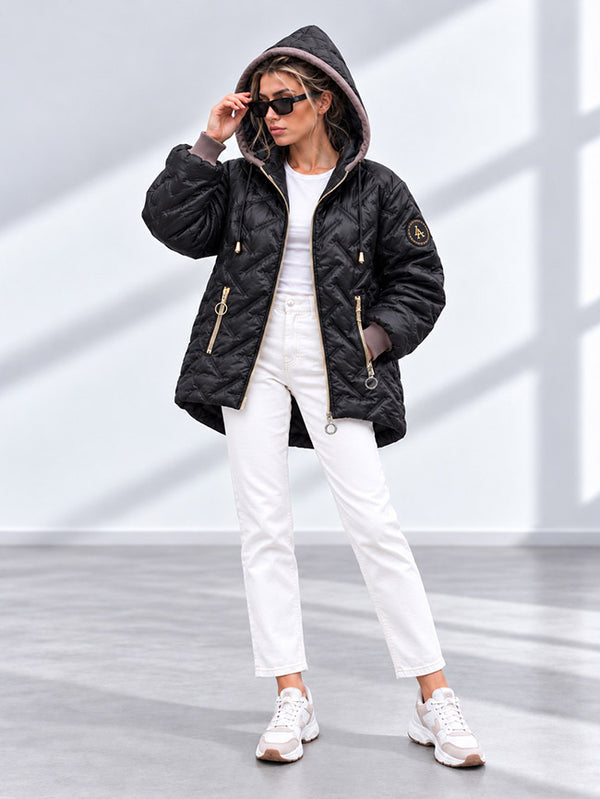 Zoe Oversize Quilted hooded jacket Black