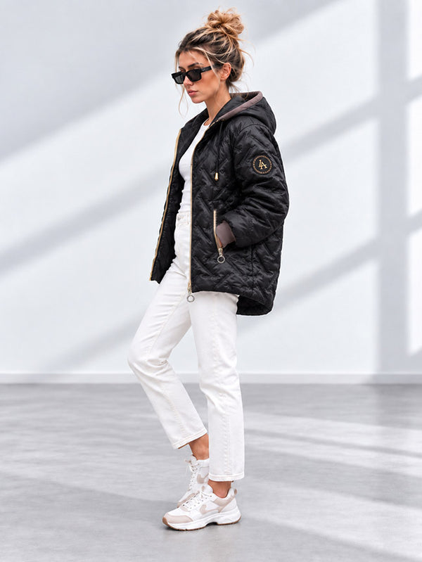 Zoe Oversize Quilted hooded jacket Black