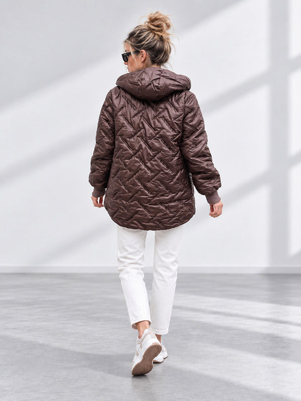 Zoe Oversize Quilted hooded jacket Brown