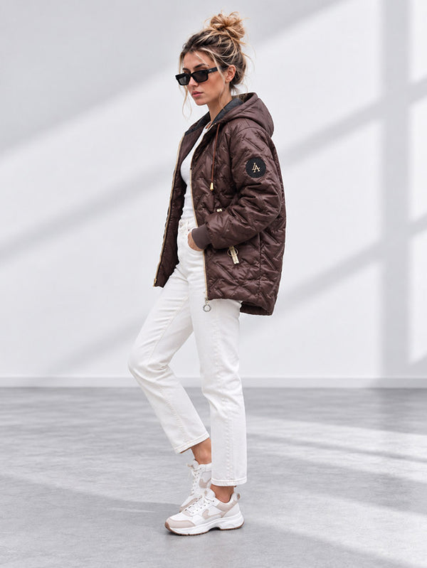 Zoe Oversize Quilted hooded jacket Brown