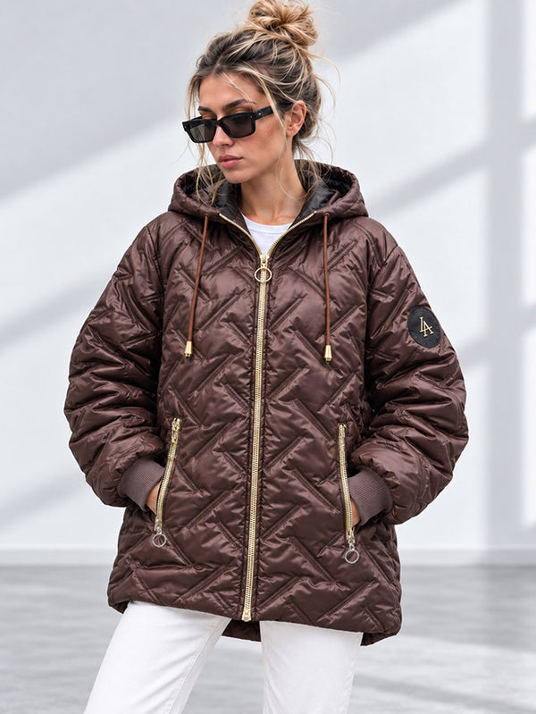 Zoe Oversize Quilted hooded jacket Brown