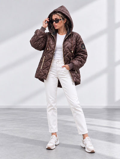 Zoe Oversize Quilted hooded jacket Brown