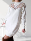 Sequin Pearl fluffy knit dress Cream-White