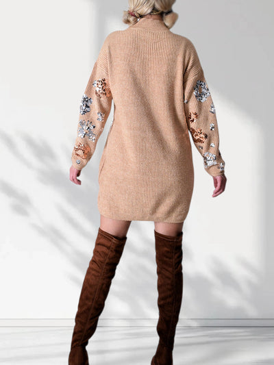Sequin knitted dress Camel