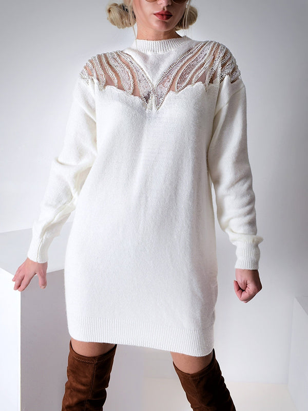 Sequin Pearl fluffy knit dress Cream-White | Diva Moda | Ireland Divamoda.ie Sequin Pearl fluffy knit dress Cream-White | Diva Moda | Ireland Divamoda.ie