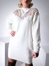 Sequin Pearl fluffy knit dress Cream-White