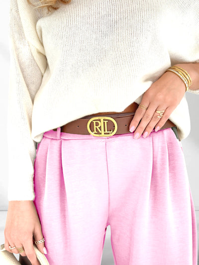 Emma Belted stretchy pants Baby Pink