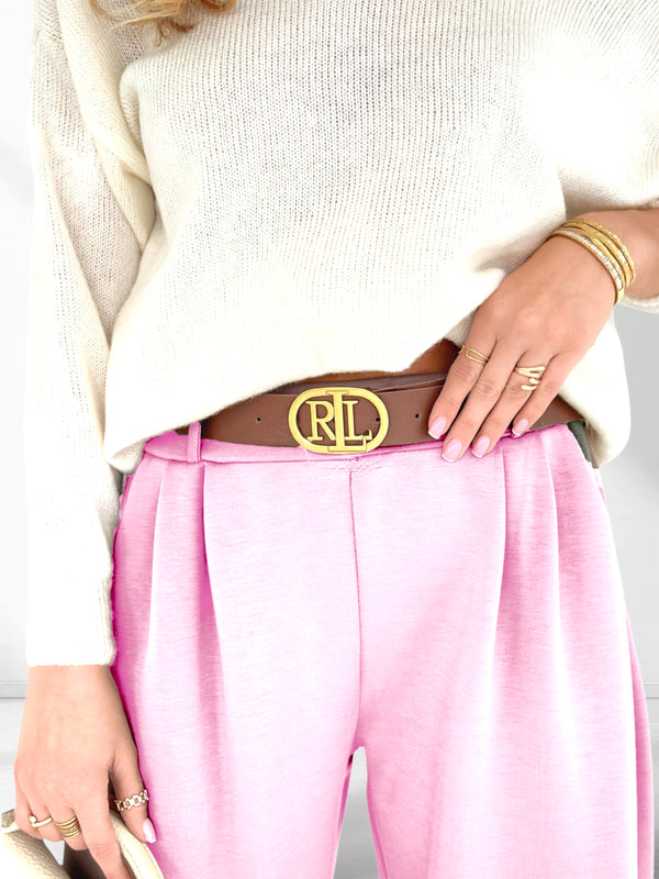 Emma Belted stretchy pants Baby Pink