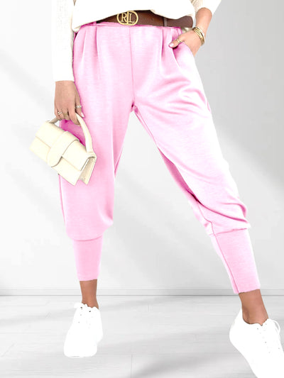 Emma Belted stretchy pants Baby Pink