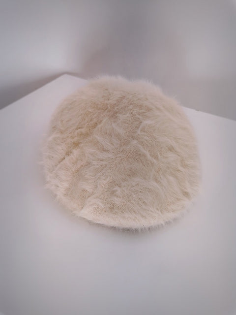 Faux fur fluffy beret hat Beige
