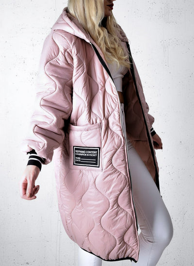 Sara Oversize Quilted hooded jacket Dusty Pink