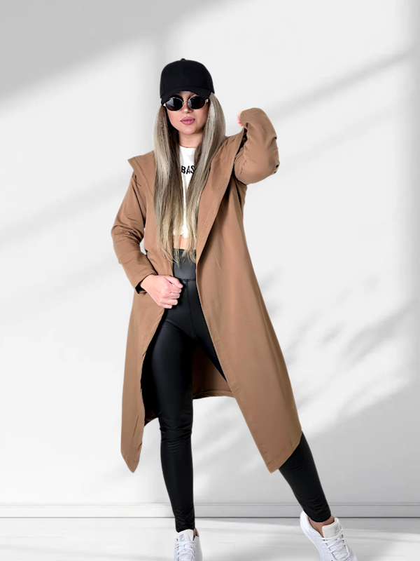 Hooded longline cardigan Camel
