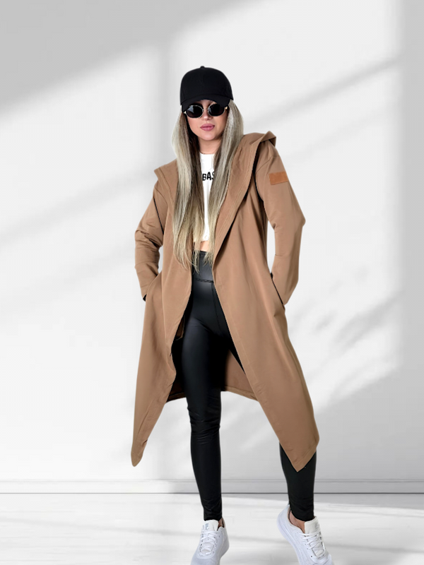 Hooded longline cardigan Camel