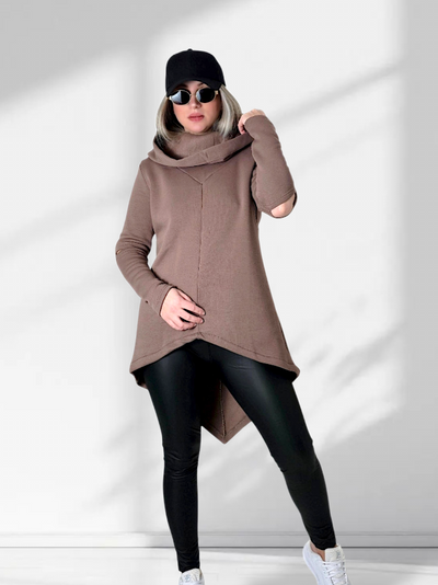 Hooded cut out sleeve detail oversize jumper Mocca