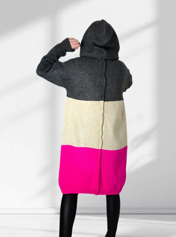 Lili Striped hooded cardigan pink