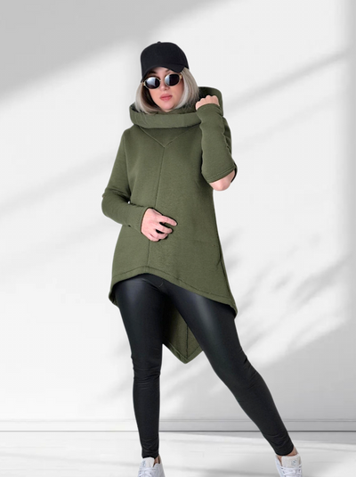 Hooded cut out sleeve detail oversize jumper Khaki