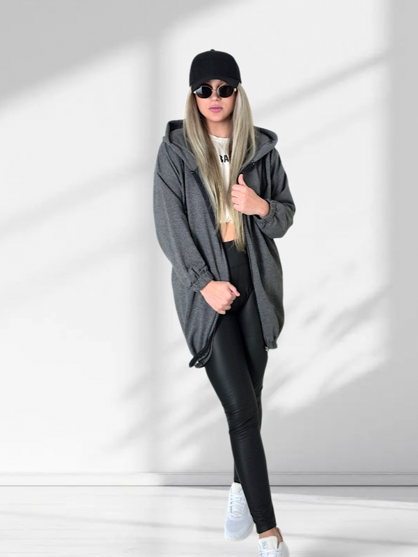 Hooded zip up jumper world Grey