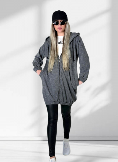 Hooded zip up jumper world Grey